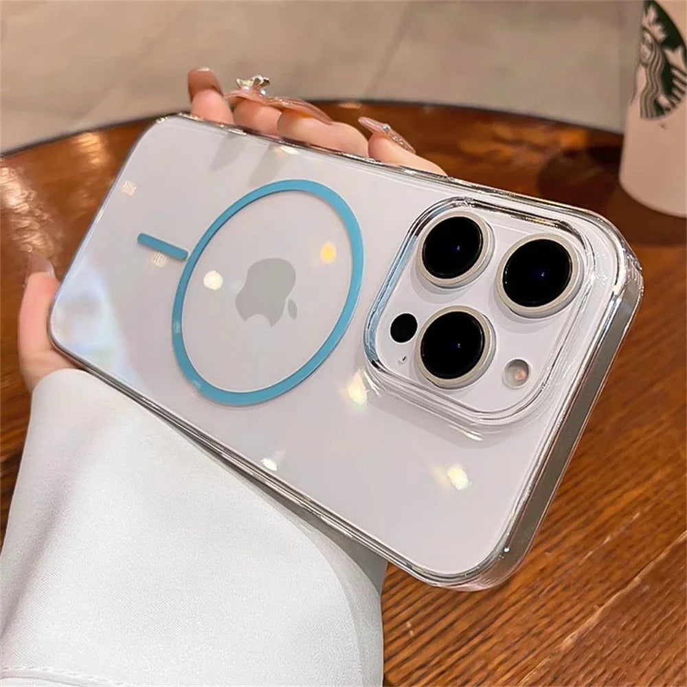 Luxury Transparent MagSafe Lens Protect Case For iPhone 16 15 14 12 13 Plus Pro Max
