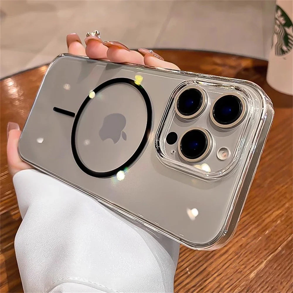 Luxury Transparent MagSafe Lens Protect Case For iPhone 16 15 14 12 13 Plus Pro Max