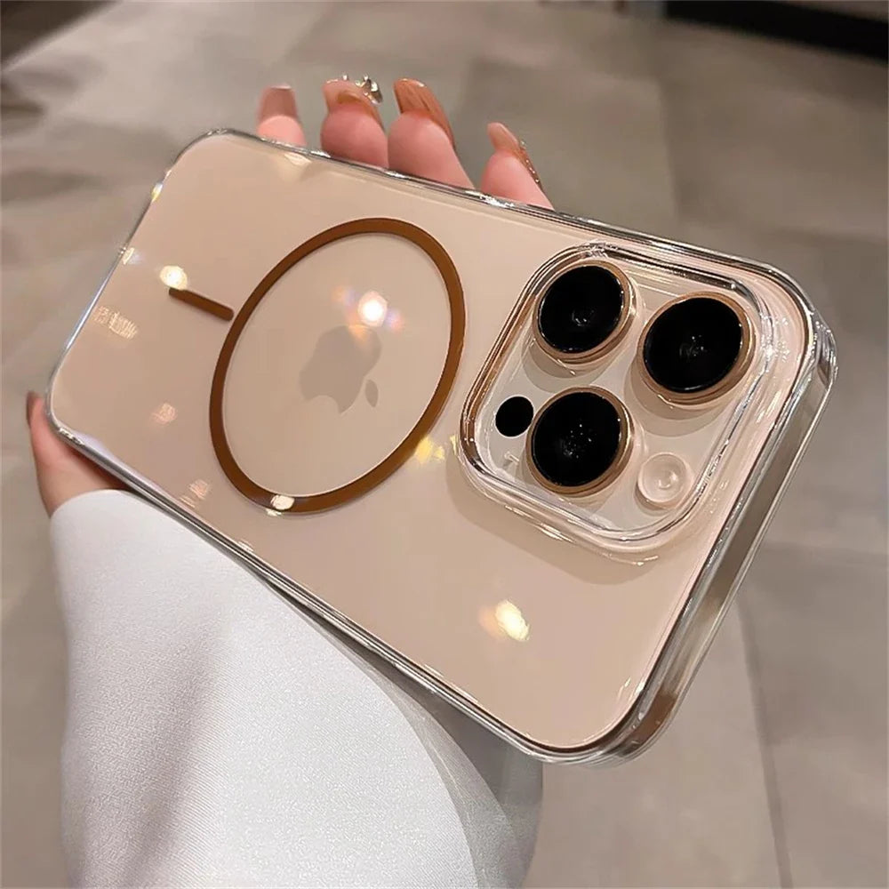 Luxury Transparent MagSafe Lens Protect Case For iPhone 16 15 14 13 12 Plus Pro Max