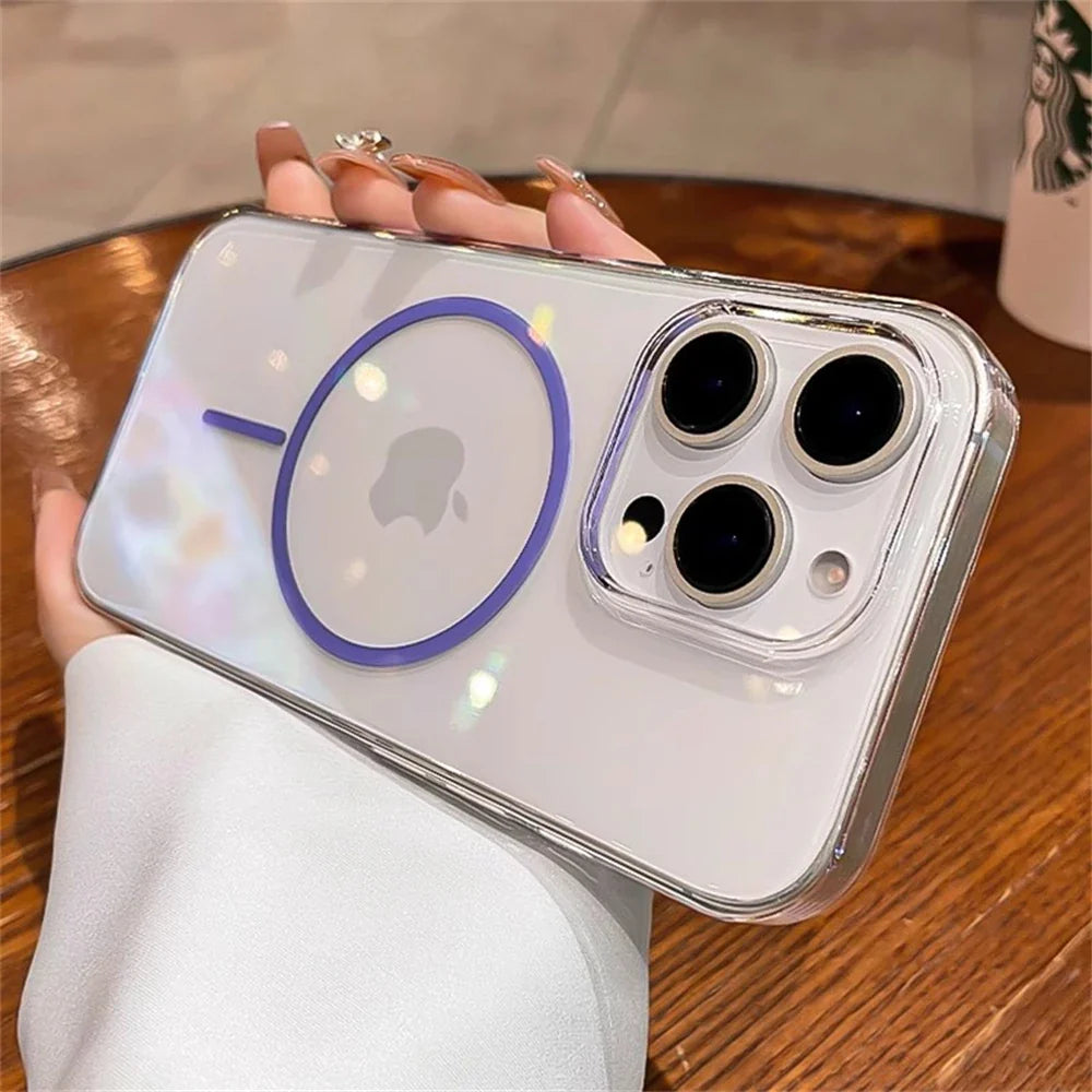 Luxury Transparent MagSafe Lens Protect Case For iPhone 16 15 14 13 12 Plus Pro Max