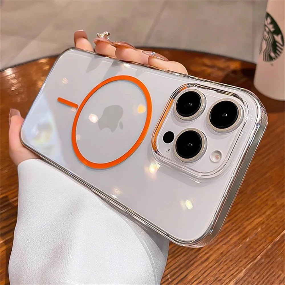 Luxury Transparent MagSafe Lens Protect Case For iPhone 16 15 14 12 13 Plus Pro Max