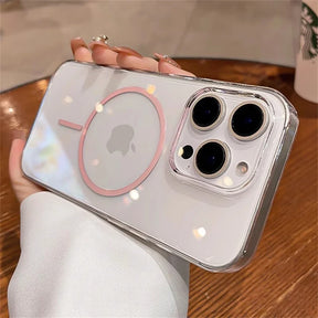 Clear iPhone case with pink MagSafe ring.