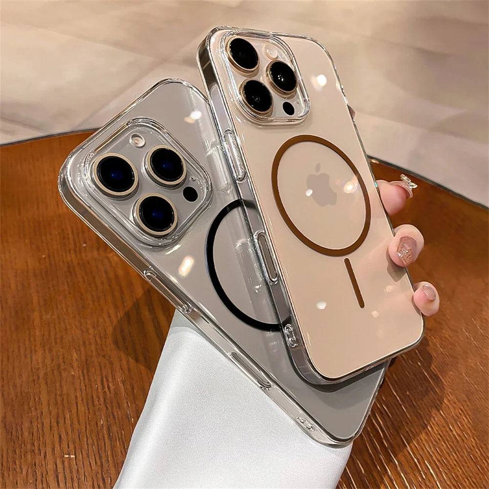 Luxury Transparent MagSafe Lens Protect Case For iPhone 16 15 14 13 12 Plus Pro Max