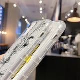 Clear phone case for samsung galaxy with black line-art dragon and yellow strip featuring abstract art design on back