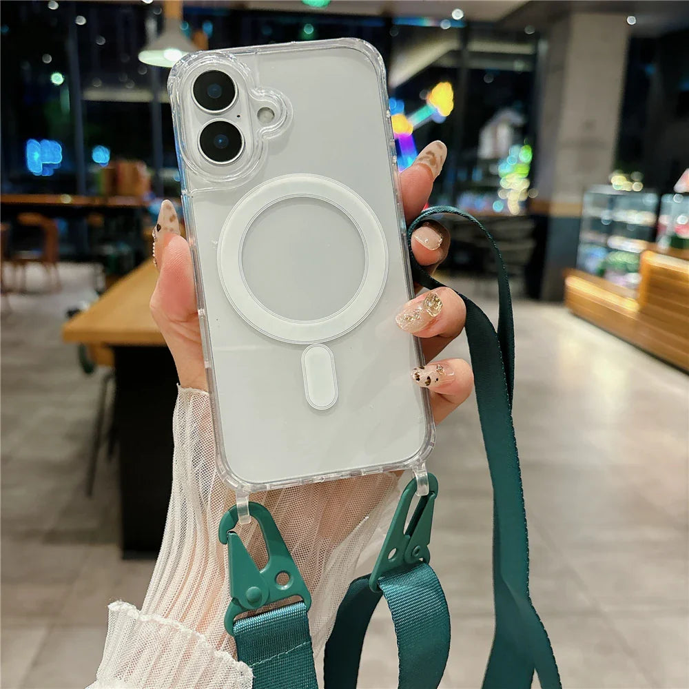 Shockproof Magsafe Transparent Case with Shoulder Lanyard For Samsung Galaxy S25 S24 S23 Ultra Plus
