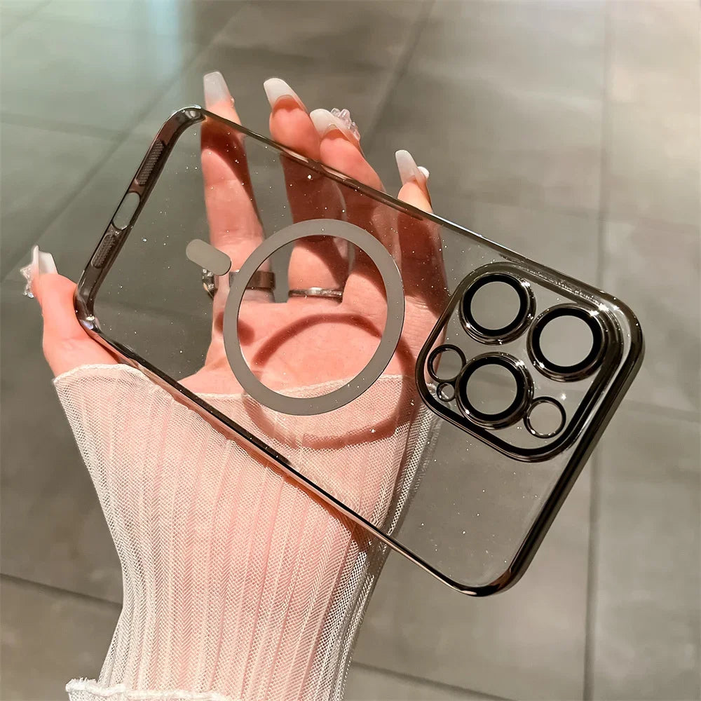 Clear phone case with magnetic ring.