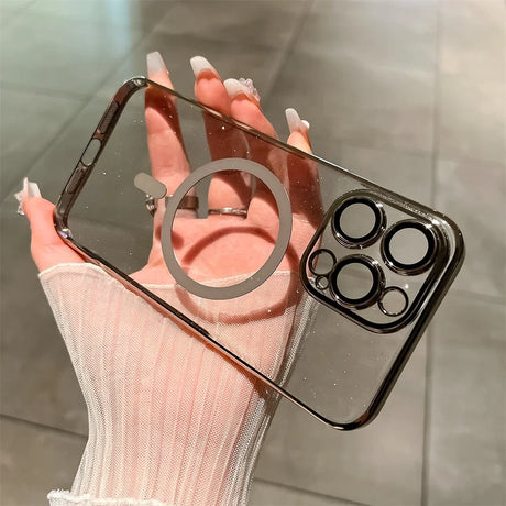 Clear phone case with magnetic ring.