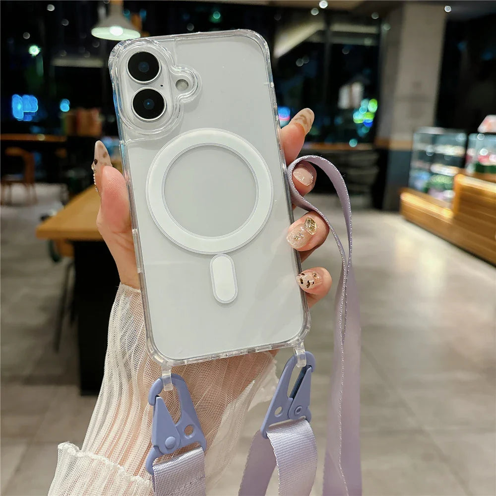 Shockproof Magsafe Transparent Case with Shoulder Lanyard For Samsung Galaxy S25 S24 S23 Ultra Plus