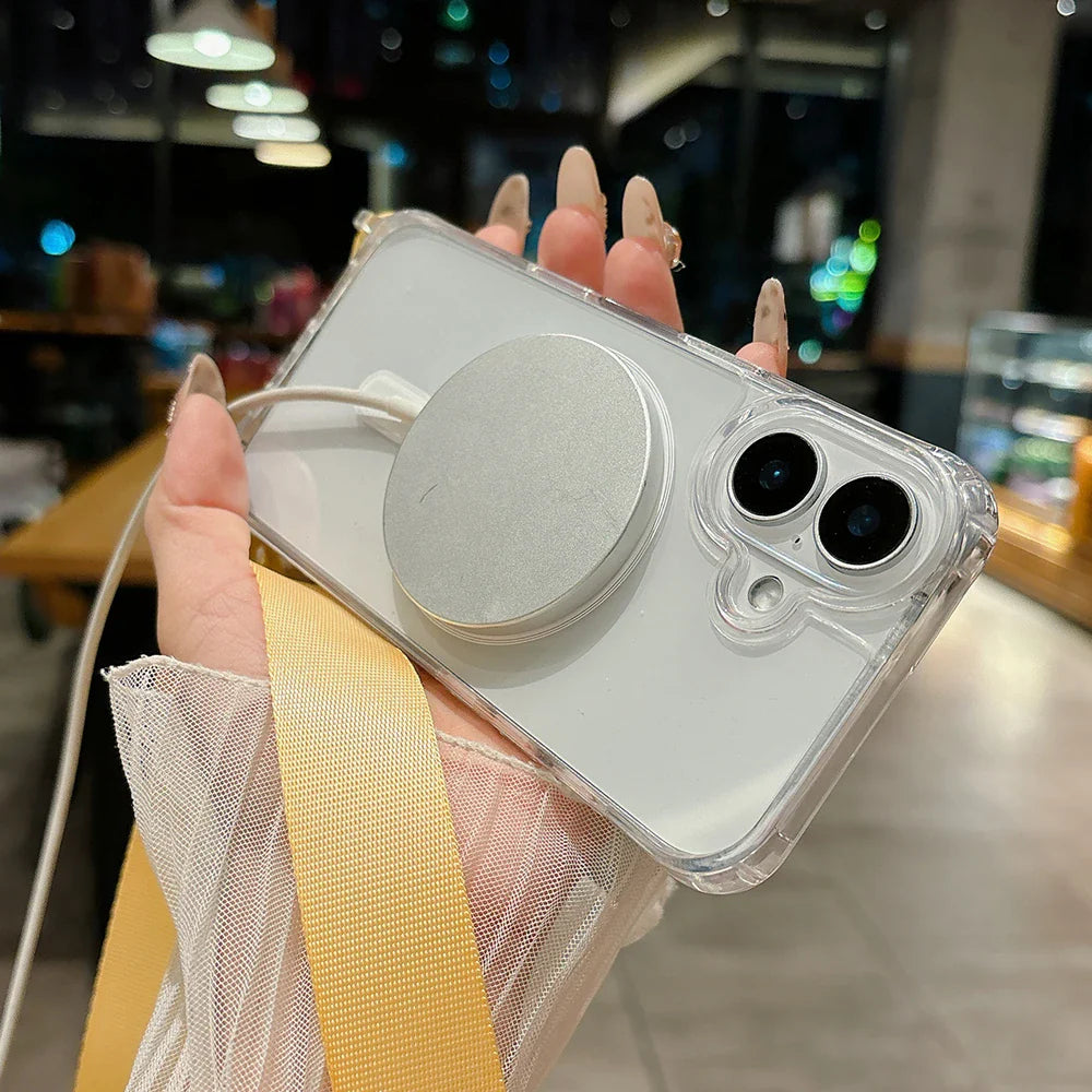 Shockproof Magsafe Transparent Case with Shoulder Lanyard For Samsung Galaxy S25 S24 S23 Ultra Plus
