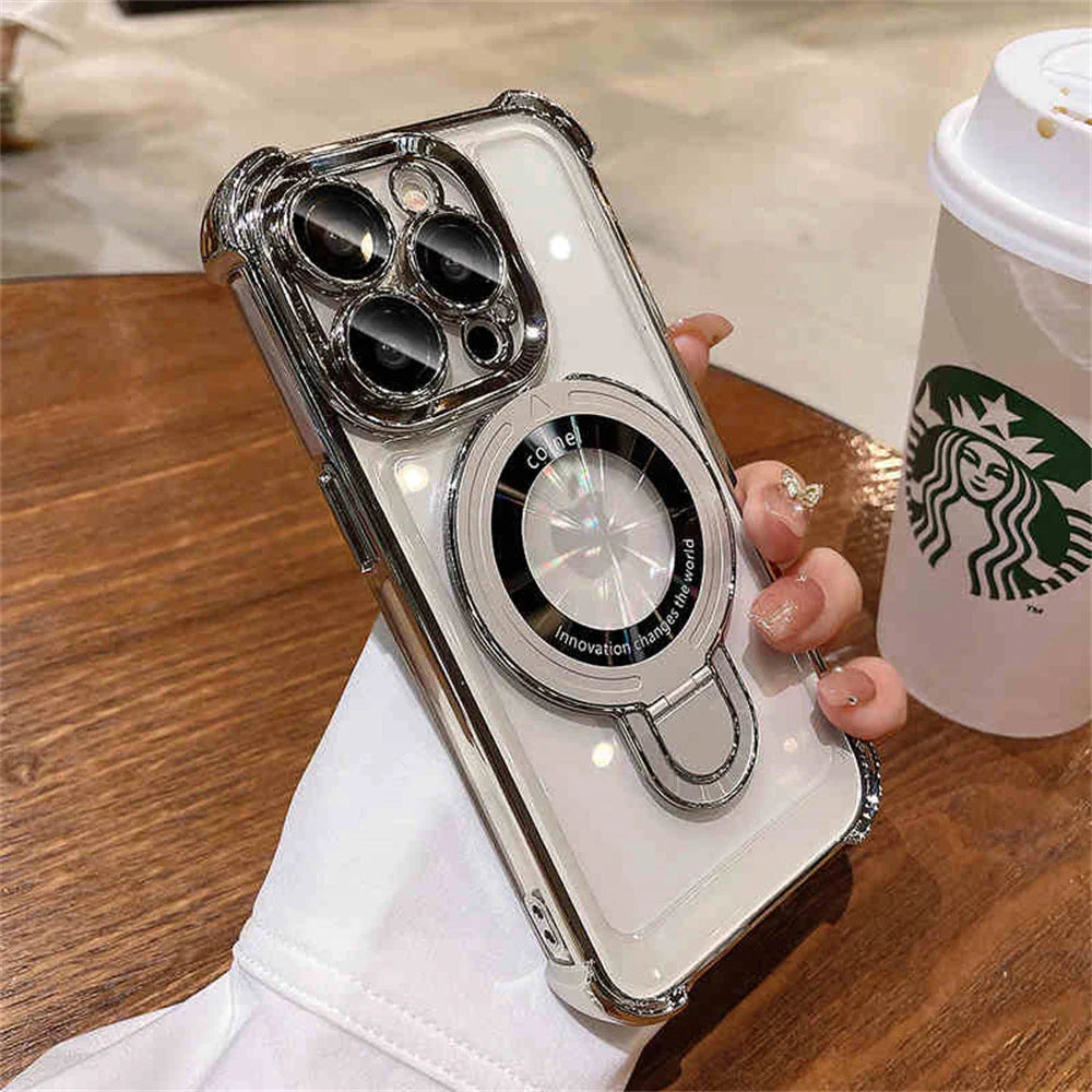 Clear phone case with magnetic ring.