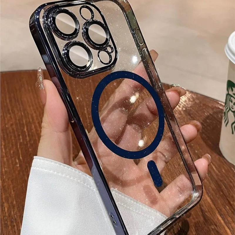 Clear phone case with MagSafe compatibility.