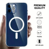 Clear phone case with MagSafe compatibility and protective features.