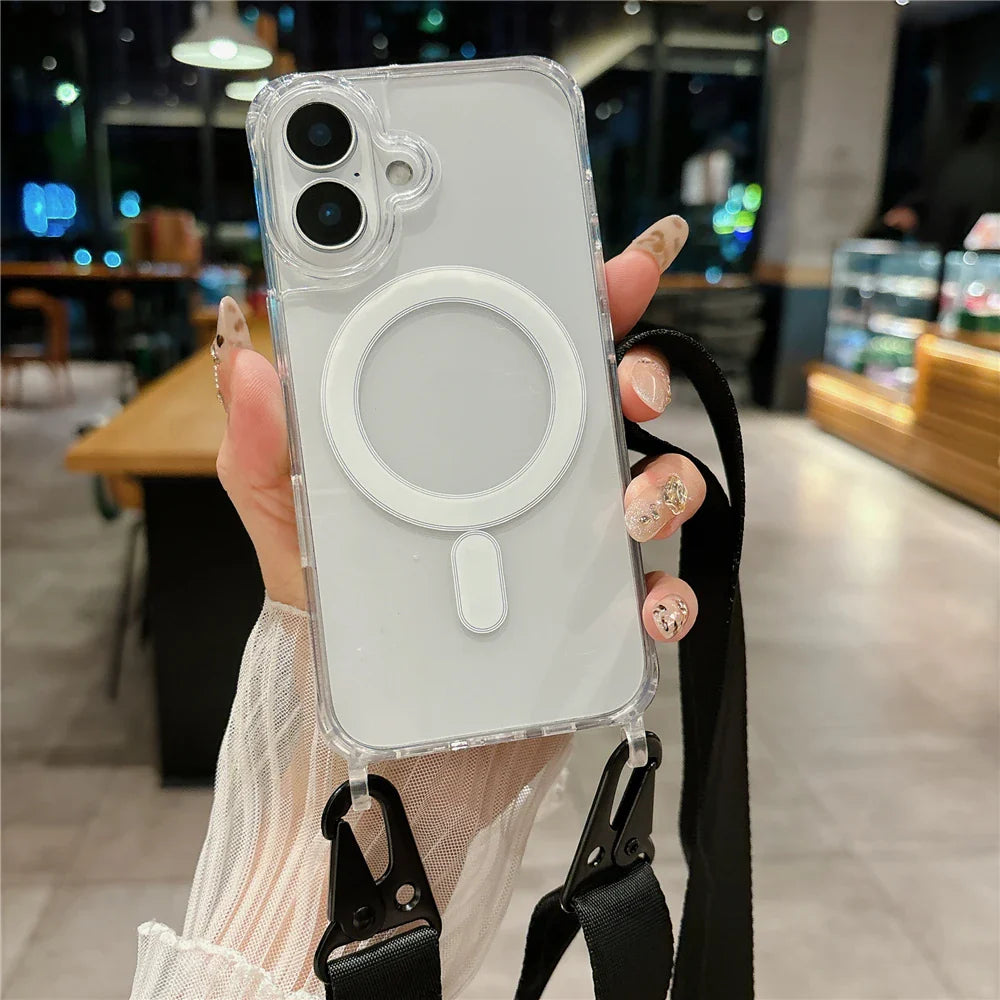 Shockproof Magsafe Transparent Case with Shoulder Lanyard For Samsung Galaxy S25 S24 S23 Ultra Plus