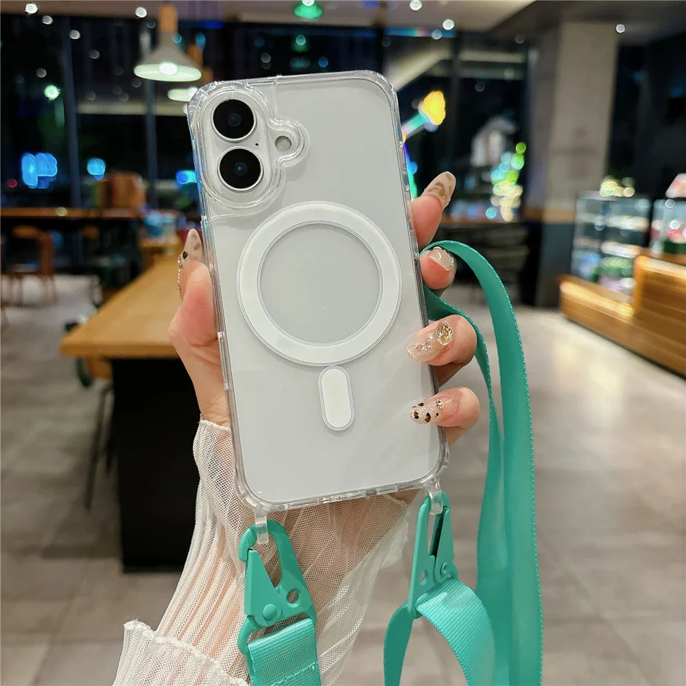 Shockproof Magsafe Transparent Case with Shoulder Lanyard For Samsung Galaxy S25 S24 S23 Ultra Plus