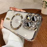 Clear phone case with metallic accents.