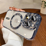 Clear phone case with metallic blue accents.
