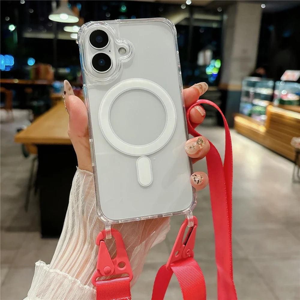 Shockproof Magsafe Transparent Case with Shoulder Lanyard For Samsung Galaxy S25 S24 S23 Ultra Plus
