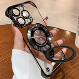 Clear phone case with ring stand.