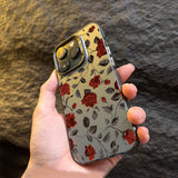 Back side of a clear retro matte phone case with vibrant red rose and green leaves for Samsung Galaxy by silcool