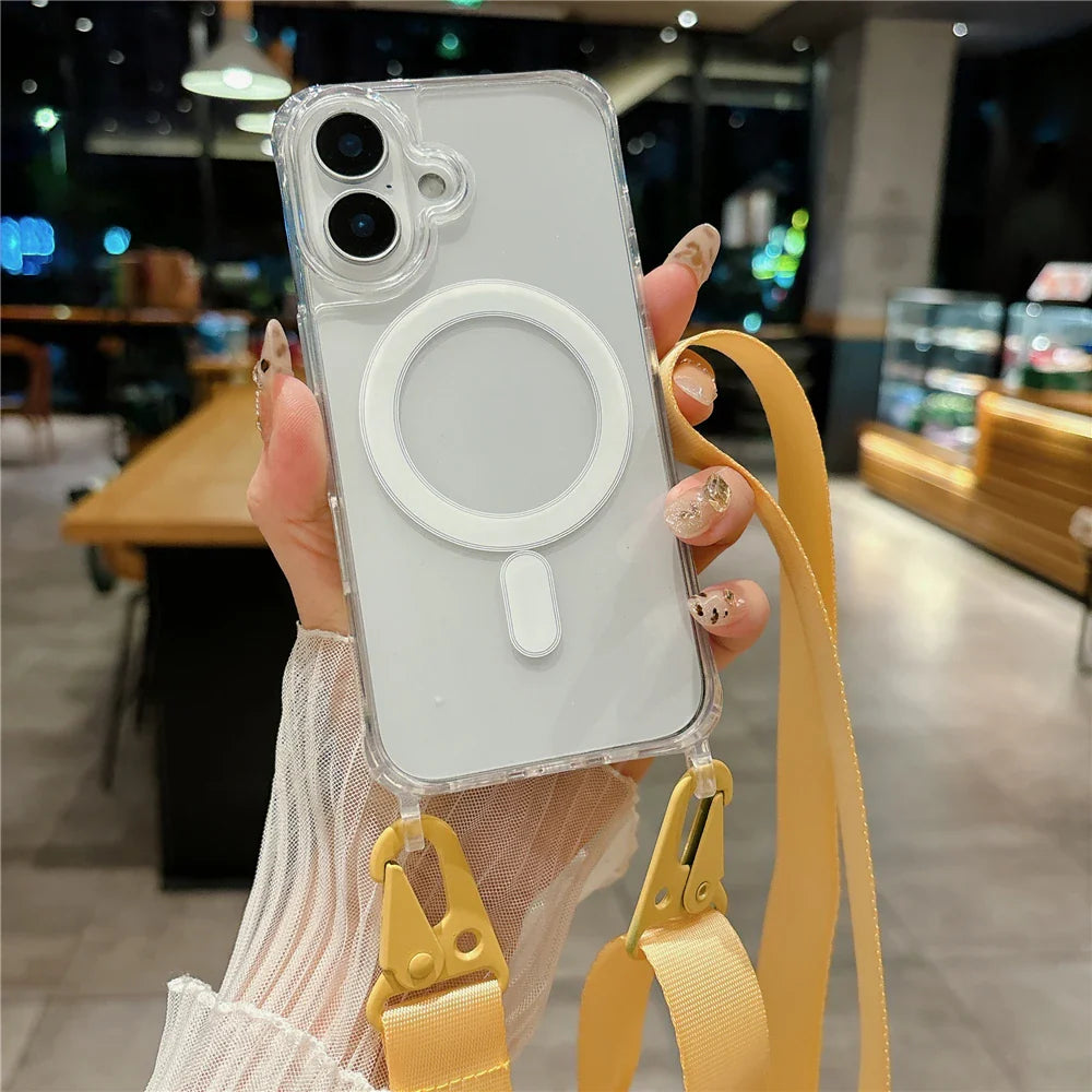 Shockproof Magsafe Transparent Case with Shoulder Lanyard For Samsung Galaxy S25 S24 S23 Ultra Plus