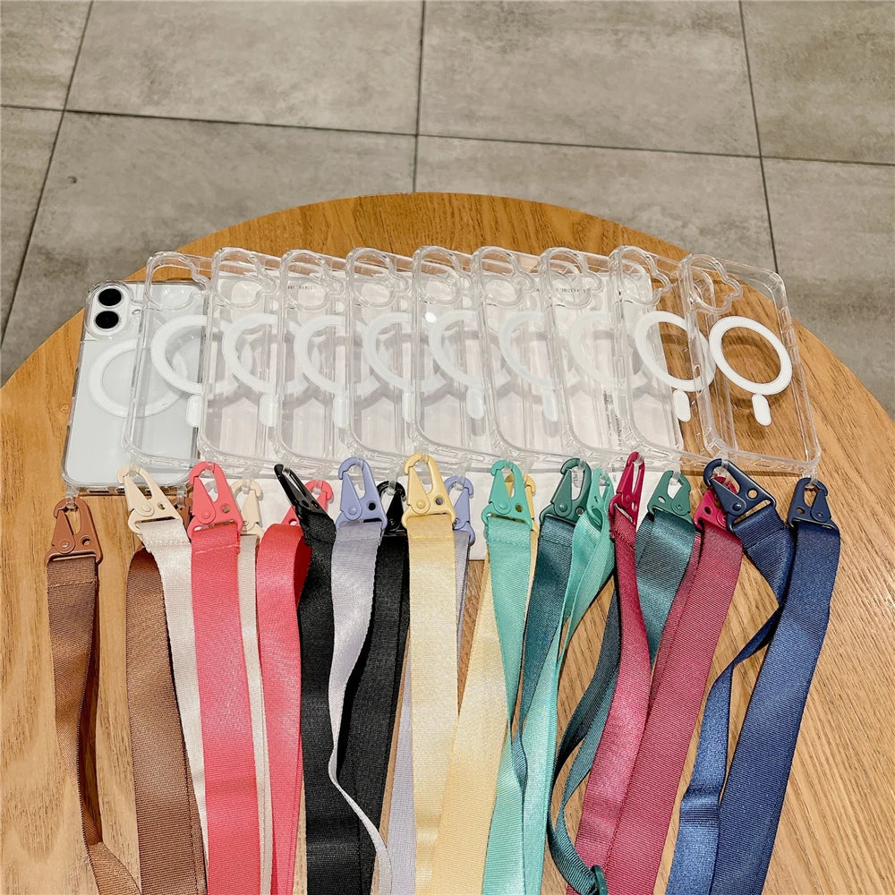 Shockproof Magsafe Transparent Case with Shoulder Lanyard For Samsung Galaxy S25 S24 S23 Ultra Plus