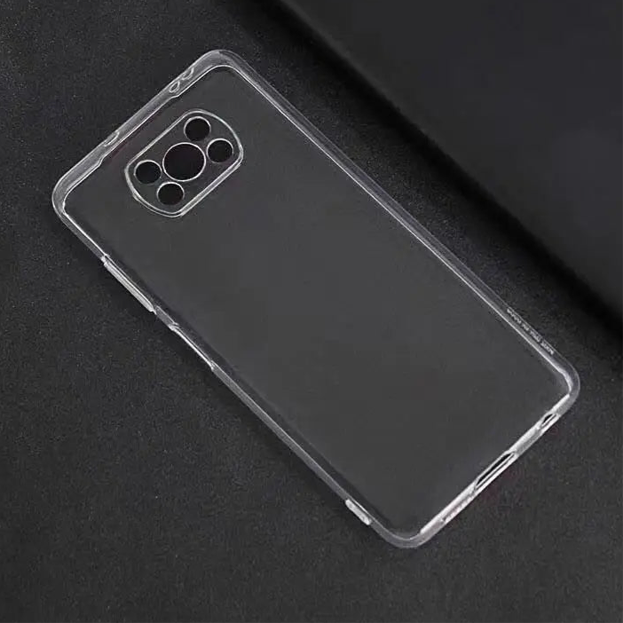 Clear protective phone case with cutouts for a multi-lens camera.