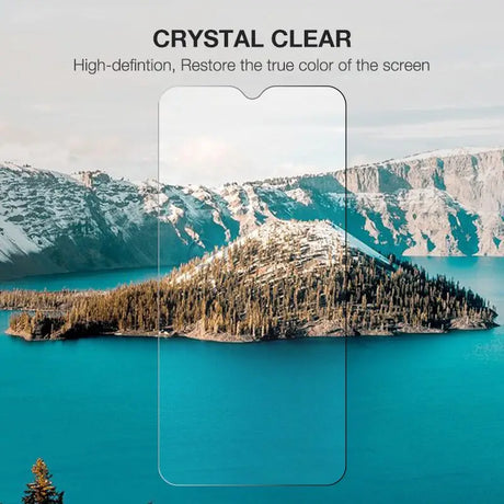 a smartphone with a view of a lake and mountains