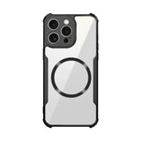Clear smartphone case with black protective edges and a circular magnetic ring.