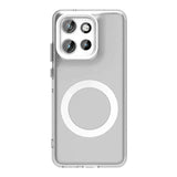 Clear smartphone case with a prominent camera module cutout and a magnetic charging ring.