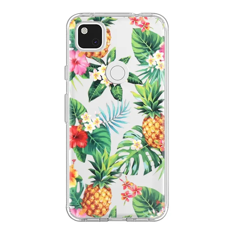clear pineapples and tropical flowers case for google pixel