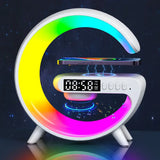 A clock with a colorful light on it