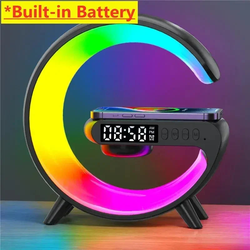 a clock clock with a colorful light on it