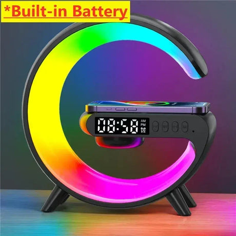 A clock clock with a colorful light on it