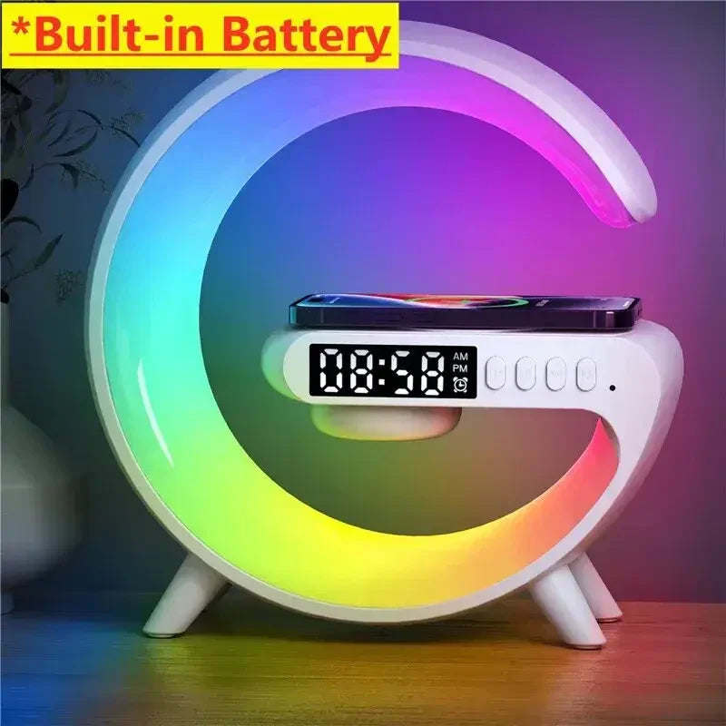 A clock clock with a colorful light on it