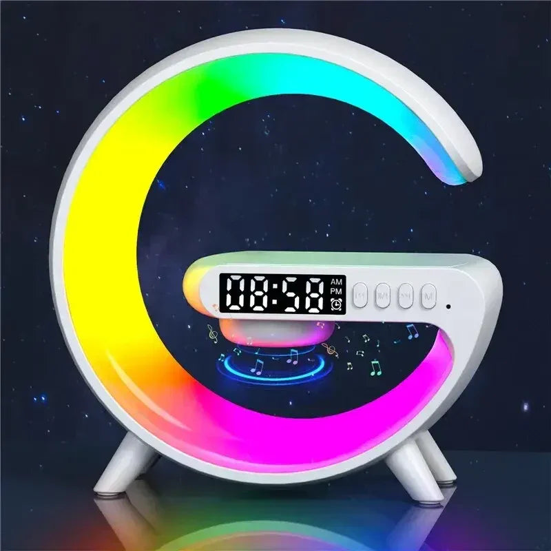 a clock clock with colorful lights on it