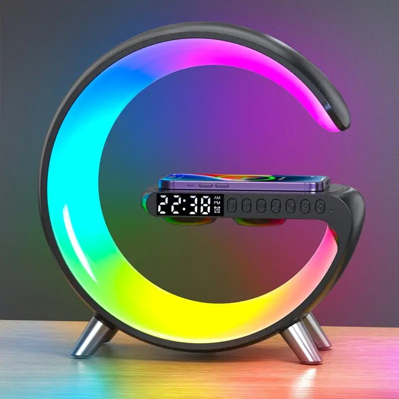 a clock clock with a colorful light on it