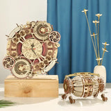 a clock made out of wood and gears