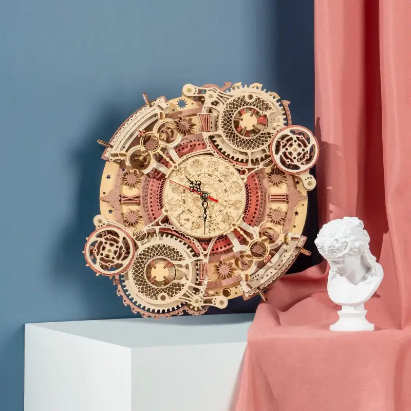 a clock made out of wood and gears
