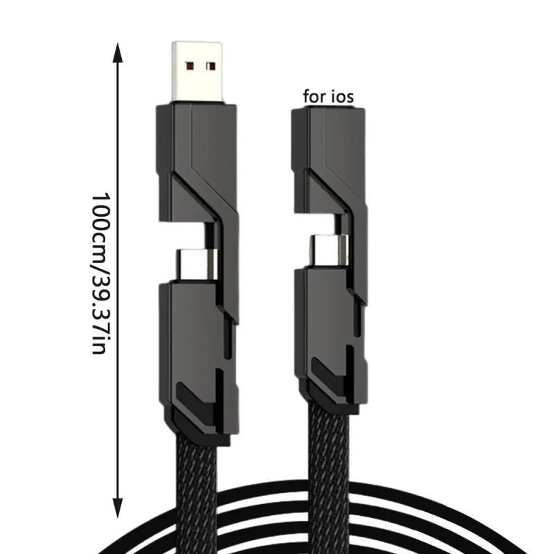 a close up of a black and white cable connected to a charger