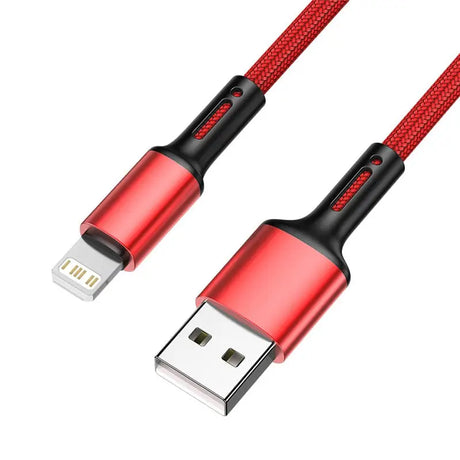 a close up of a red and black usb cable connected to a phone