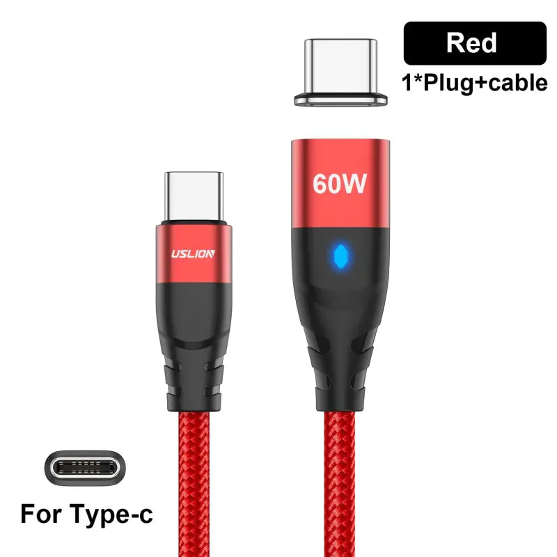 a red and black cable with a usb type c connector