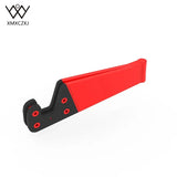 a red and black plastic handle for a knife