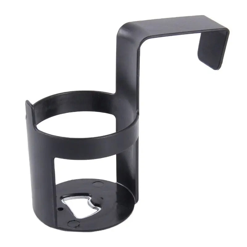 a black metal pipe holder with a hole