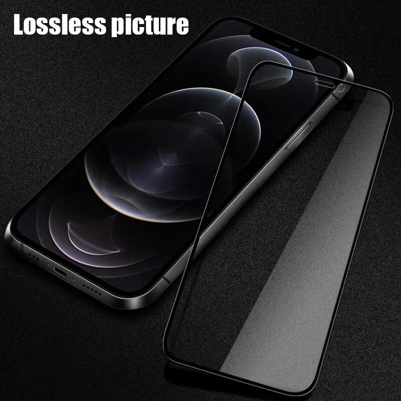 a close up of a black iphone with a glass screen