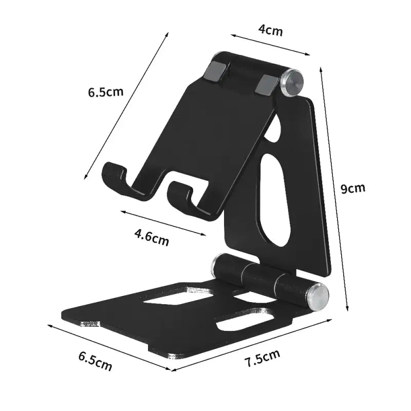 a close up of a black laptop stand with a white background