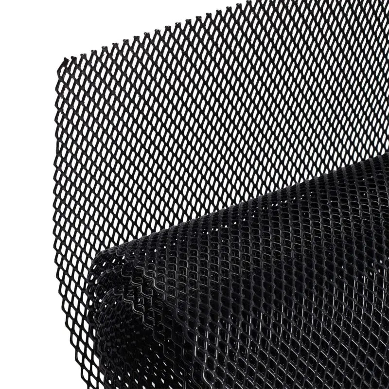 a close up of a black mesh curtain on a white background