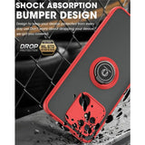 a red and black phone case with a black and red design