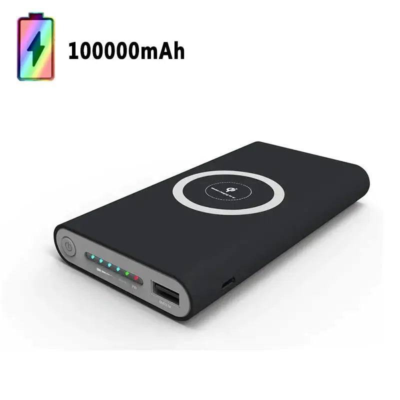 a close up of a black power bank with a white background
