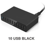 a close up of a black power strip with a usb cable