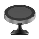 a close up of a black stand with a phone on it